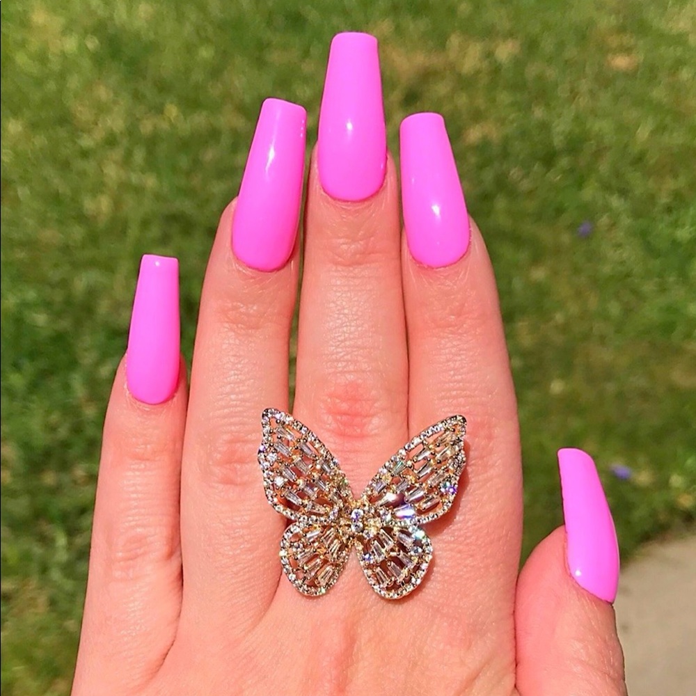 Gold and pink butterfly ring
